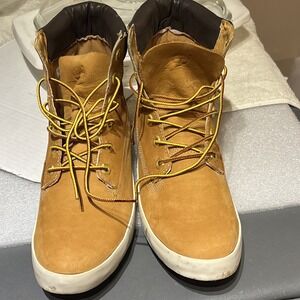 Timberland Womens 8641A Tan Black White Lace-Up Ankle Combat Boots Size 10